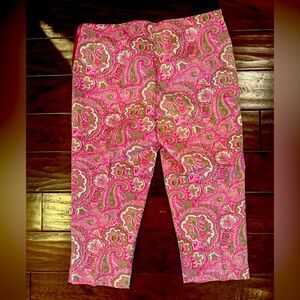 Talbots Cropped Print Pants Size 14p Pink Green White